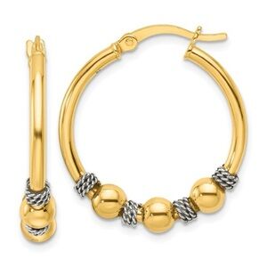 Sterling Silver Gold-Tone Antiqued Beaded Hoop Earrings – Two-Tone